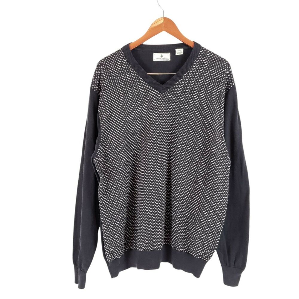 Southern Pines Size XL Pullover Sweater Men's Black V-Neck Long Sleeve